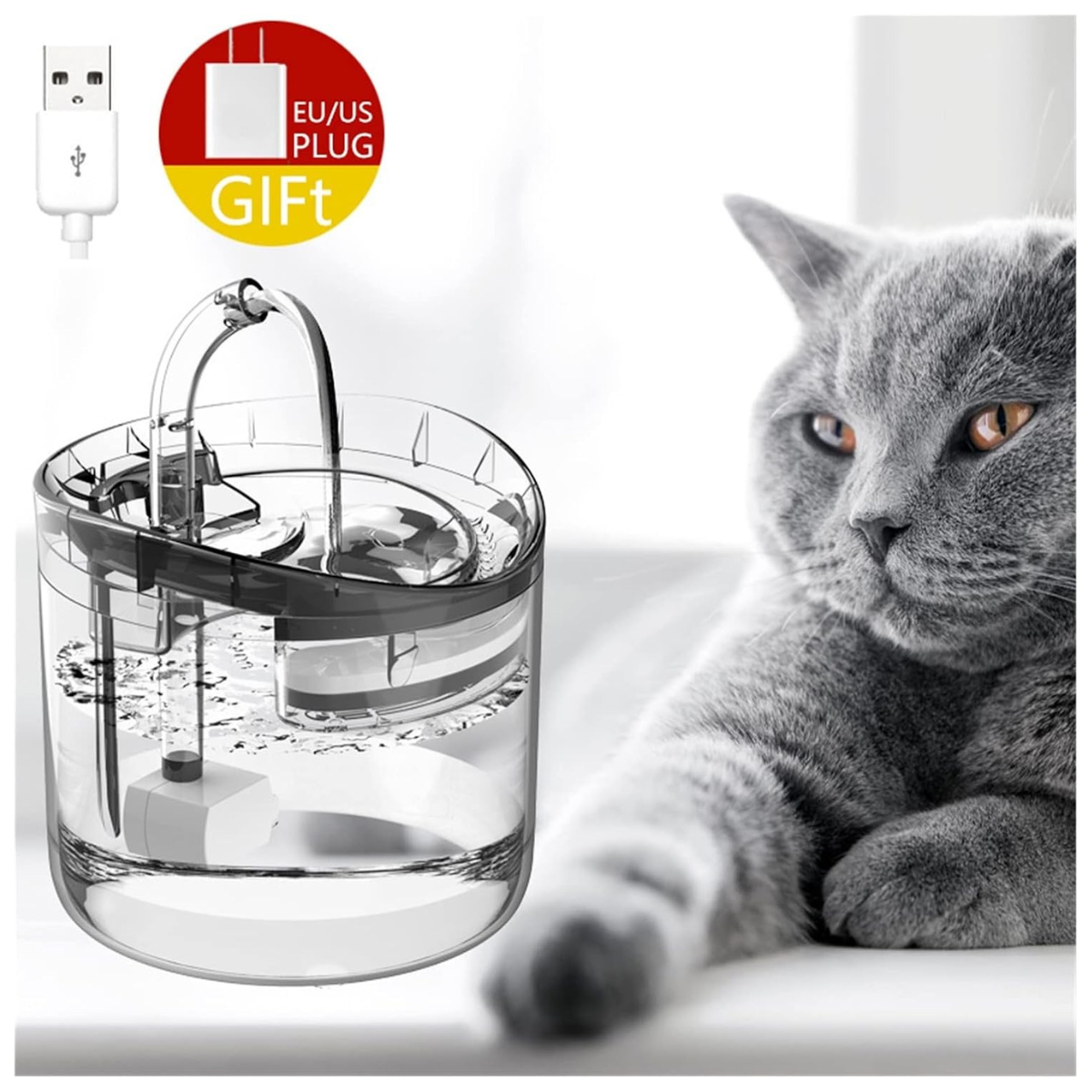 Fuente de Agua Transparente Para Mascotas 1.6 L